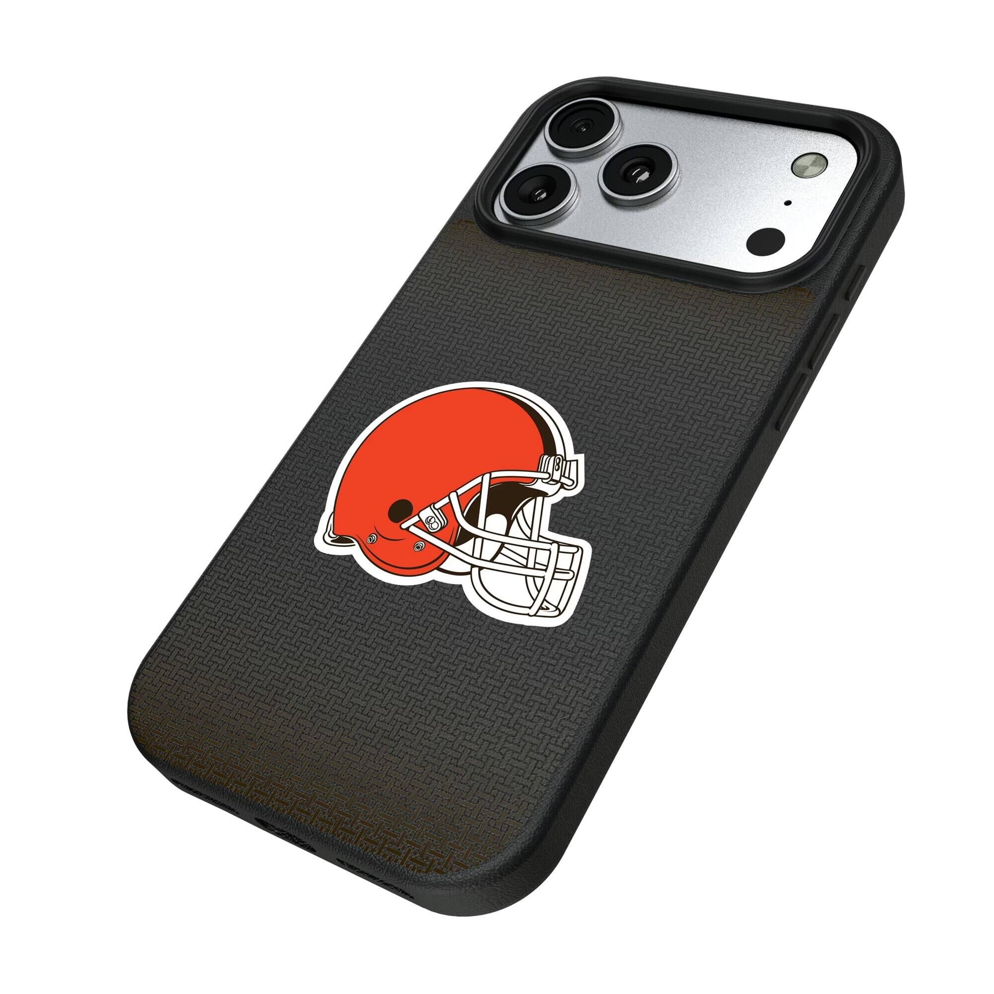 Alt View 1. Keyscaper - Cleveland Browns Linen Logo iPhone Magnetic Bump Case - 15 Pro - Black.