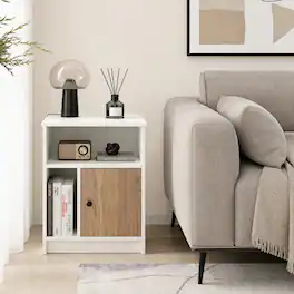 WELLFOR - Set of 2 25" Tall Nightstands with Door and 2 Open Shelves - White