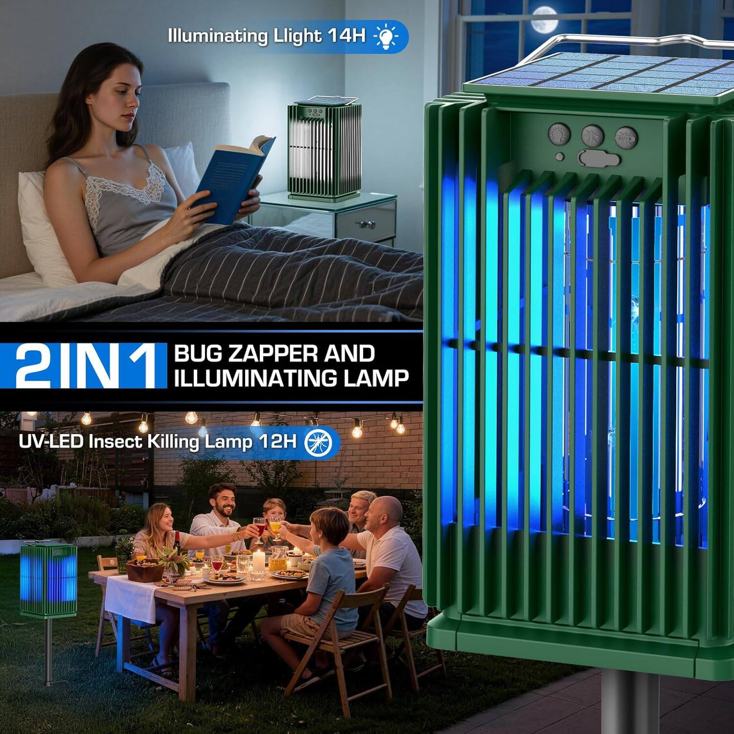 Illuminating Light 14H  
2IN1 Bug Zapper and Illuminating Lamp  
UV-LED Insect Killing Lamp 12H