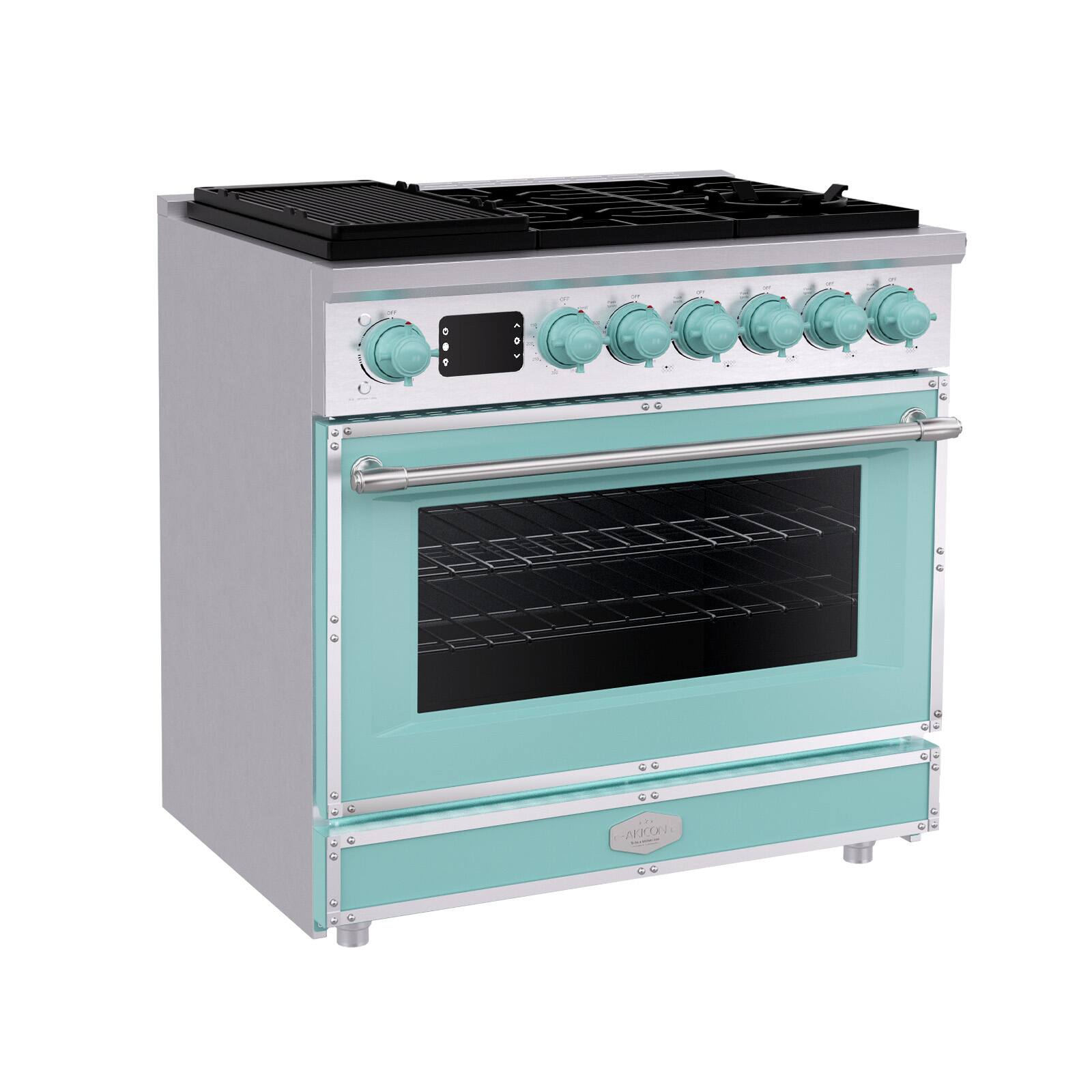 Front. Akicon - Akicon 4.2 Cu.ft Freestanding Gas Rapid Convection Range with 6 Sealed Burners and Cast Iron Grates in Powder Blue - Powder Blue.