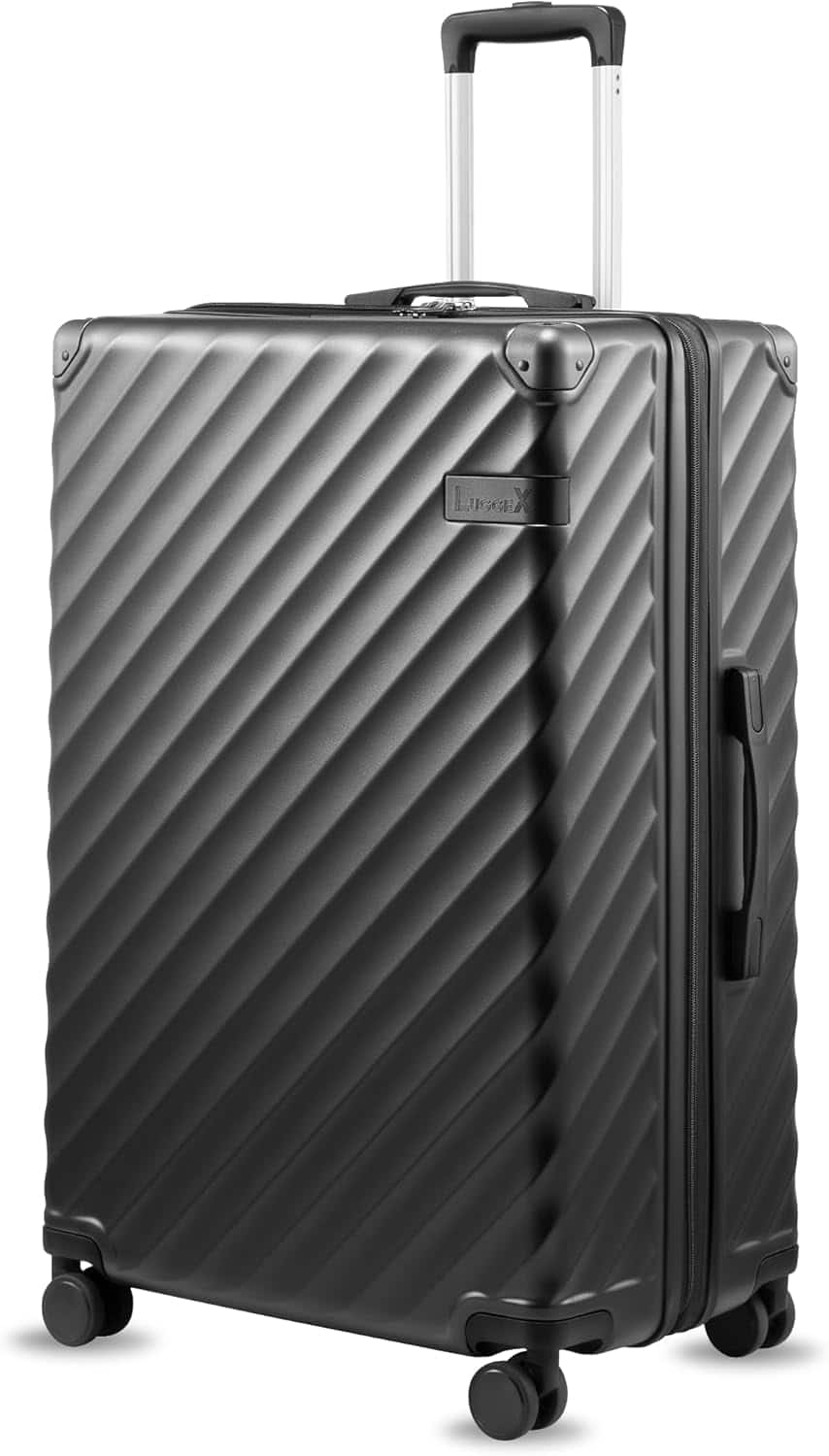 LUGGEX - 28 Inch Luggage with Spinner Wheels, Expandable Hardside Large Checked Suitcase - KVC - Black