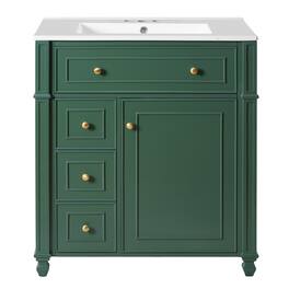 Boyel Living - 30 Inch French Style Bathroom Vanity with Ceramic Sink and Storage - Green