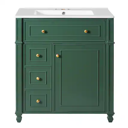 Front. Boyel Living - 30 Inch French Style Bathroom Vanity with Ceramic Sink and Storage Green - Green.