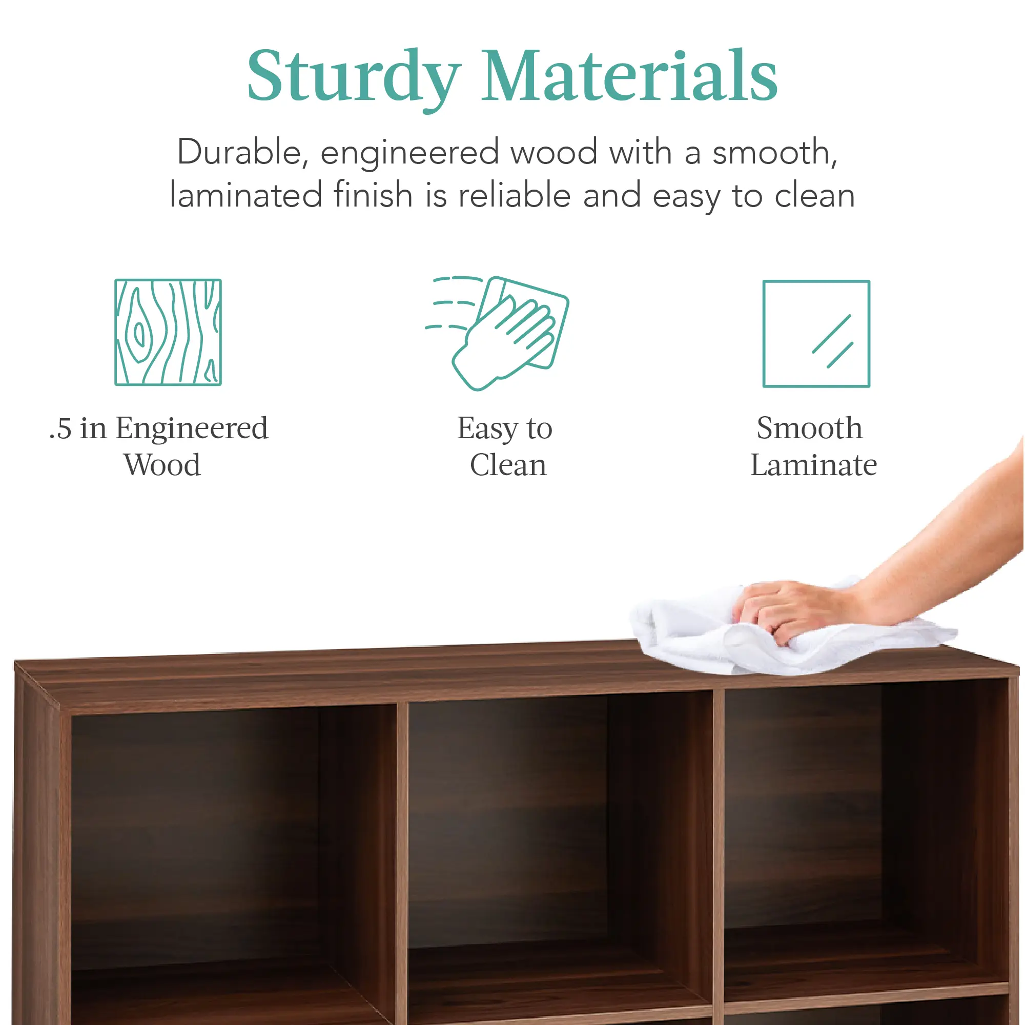 Sturdy Materials: Durable, engineered wood with a smooth, laminated finish is reliable and easy to clean. 

- 0.5 in Engineered Wood
- Easy to Clean
- Smooth Laminate
