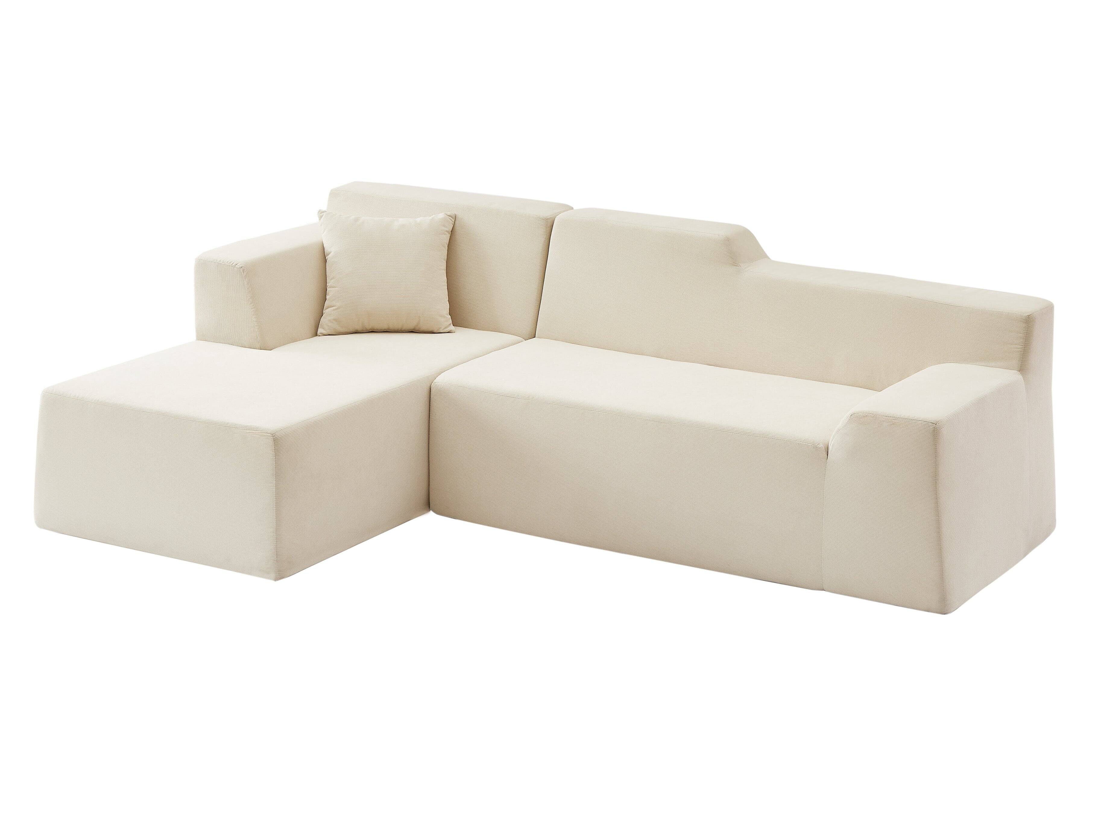 Alt View 2. Anysun - Anysun L-Shaped Design Left-Facing Modern Minimalist Corduroy High Raised Thickened Back Sofa - Beige.
