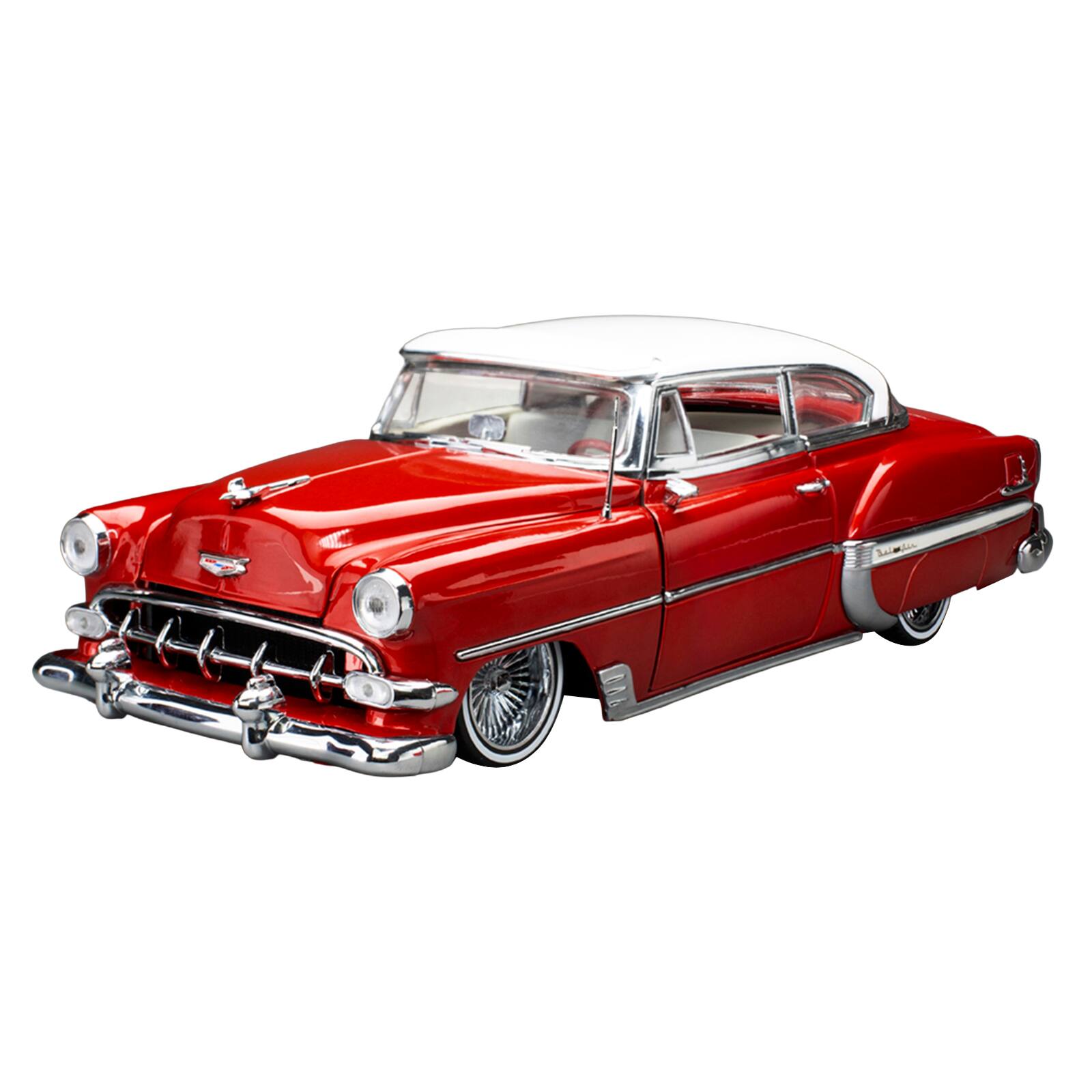 1954 Chevrolet Bel Air Lowrider Red Metallic with White Top and White Interior 1/18 Diecast Model Car by Sun Star