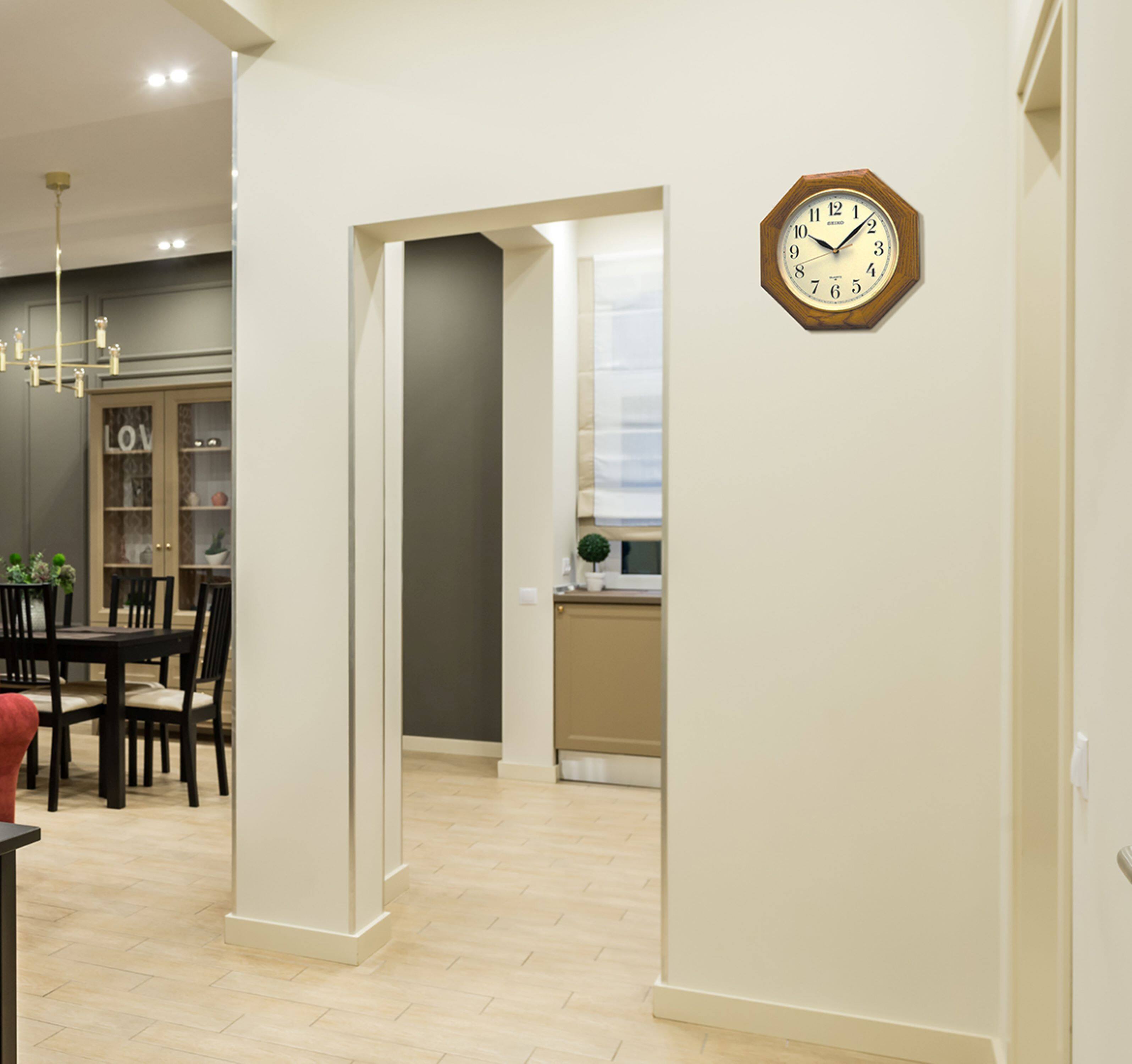 Left. Seiko - Seiko 12" Octagon Shape Wall Clock - Medium  Solid Oak - Brown - Brown.