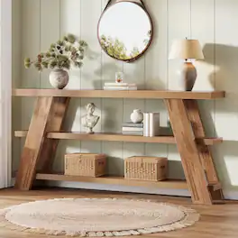 Tribesigns - 70.9" Extra Long Console Table with Storage, 3-Tier Narrow Wooden Sofa Table Behind The Couch, Farmhouse Entry Foyer Tab - Brown