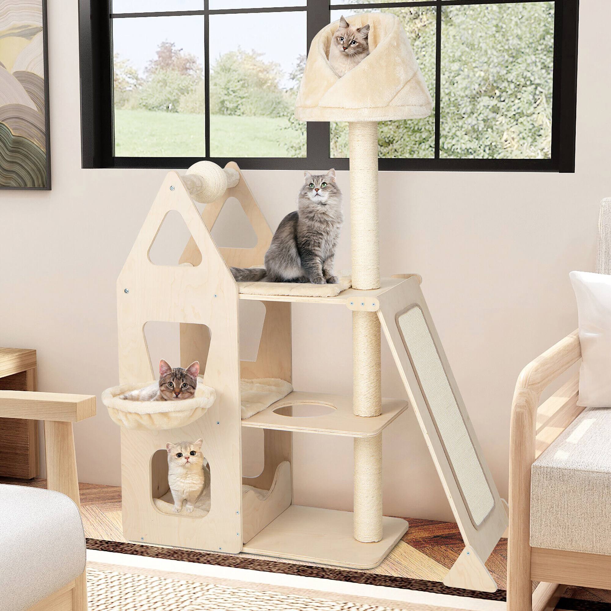 Alt View 2. Gymax - Gymax 52'' Tall Cat Tree w/ Scratching Post Ball & Board Plush Condo Padded Perch.