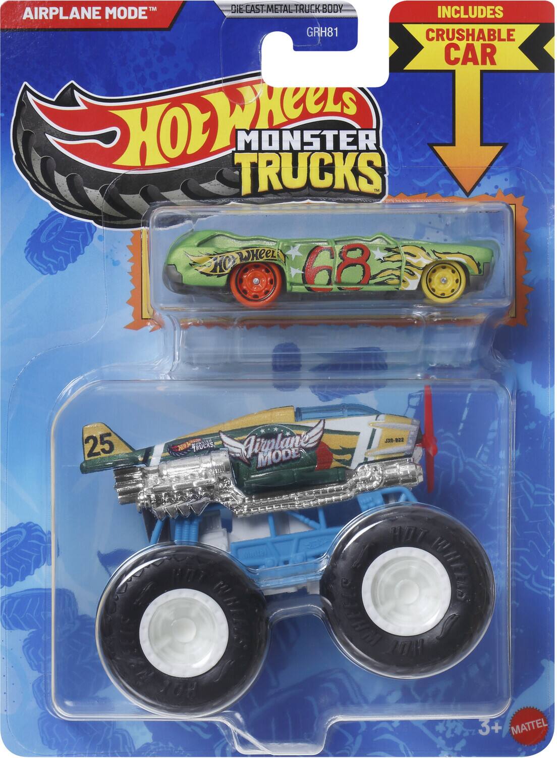 AIRPLANE MODE™  
DIE CAST METAL TRUCK BODY  
INCLUDES CRUSHABLE CAR  
GRH81  
68  
25  
Hot Wheels MONSTER TRUCKS  
Airplane Mode  
3+  
MATTEL