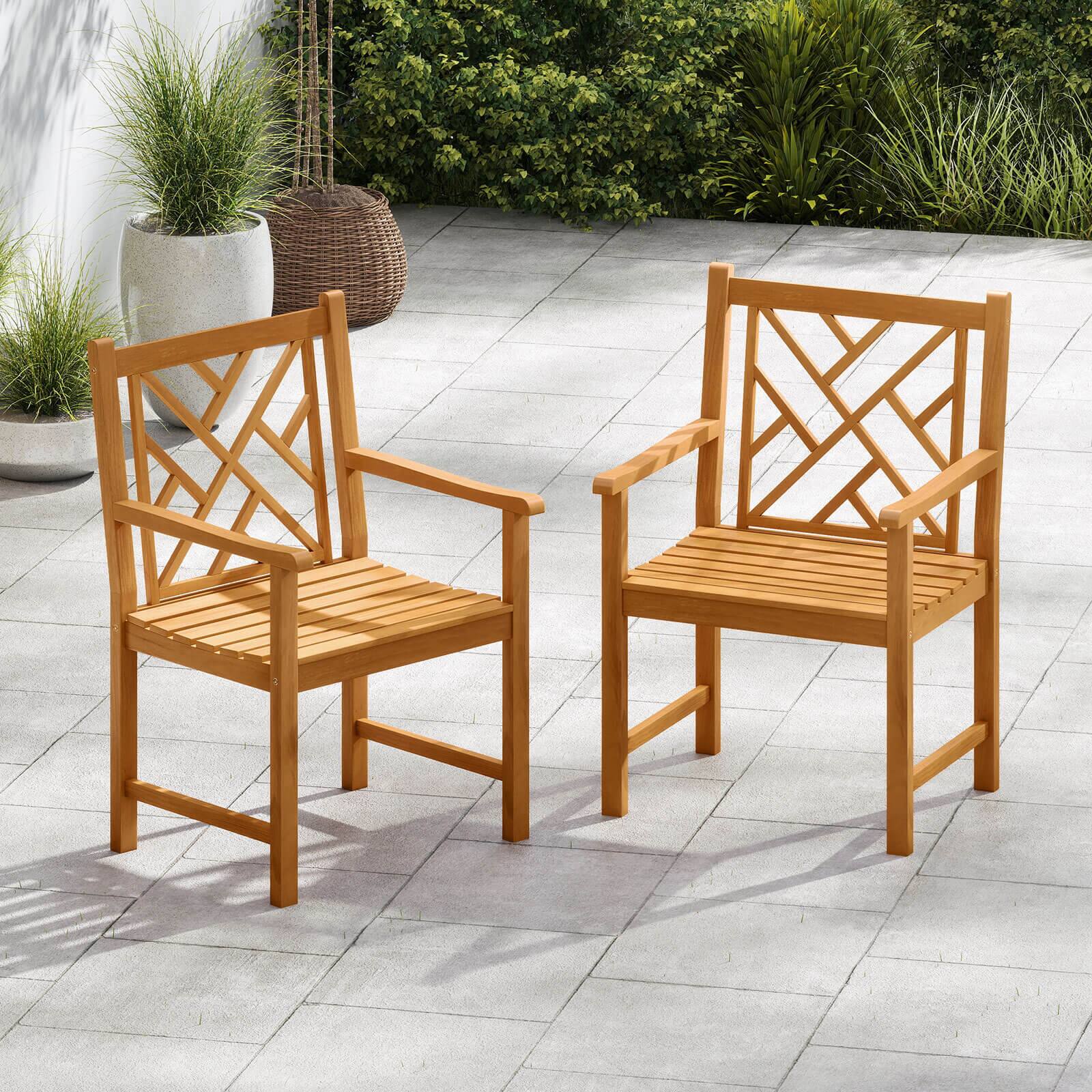 Alt View 1. Costway - Costway Outdoor Dining Chairs Set of 2 Acacia Wood Slatted Patio Chairs with Armrests - Natural.