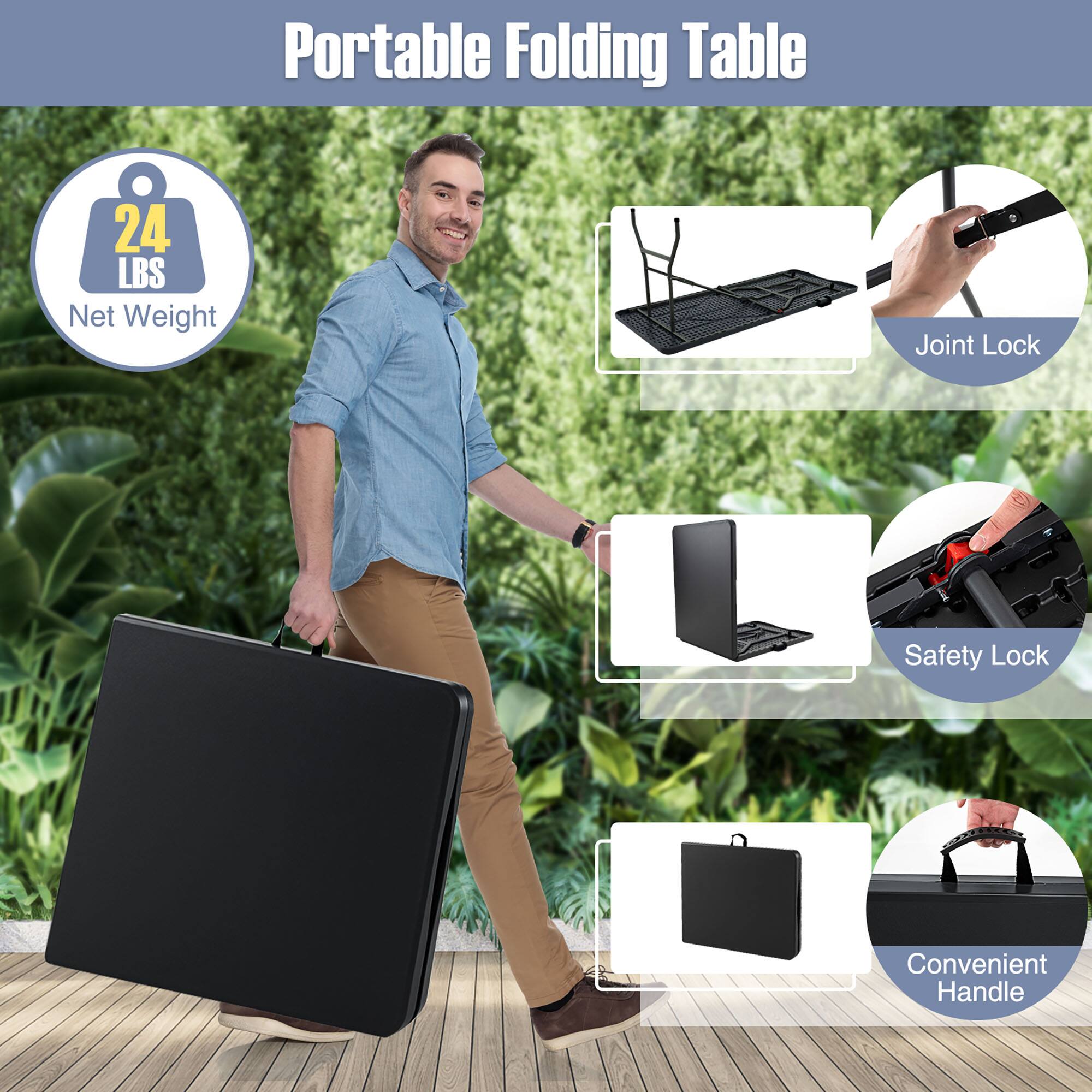 Portable Folding Table  
24 LBS Net Weight  
Joint Lock  
Safety Lock  
Convenient Handle