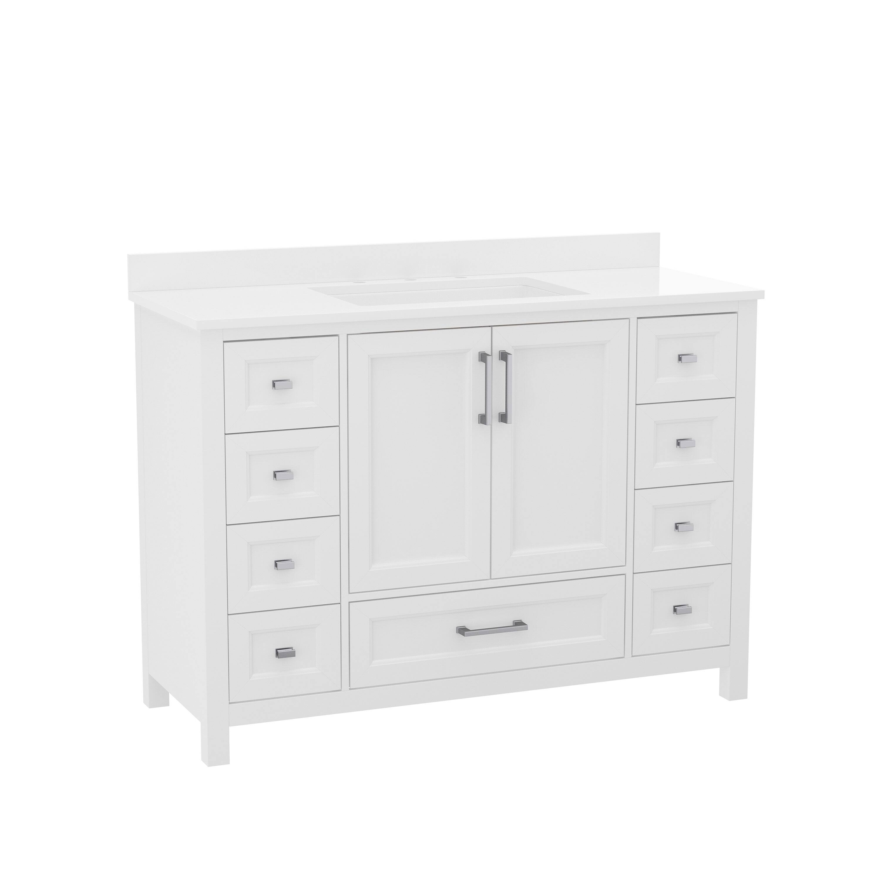 Front. Flash Furniture - Vega 48 Inch Bathroom Vanity with Sink, Storage Cabinet with Soft Close Doors, and 9 Drawers, Carrara Marble Finish Coun - White.