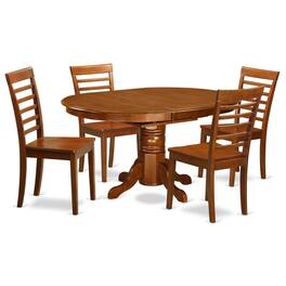 East West Furniture - 5 Pc Dining room set for 4-Table with Leaf and 4 Dining Chairs - Saddle Brown