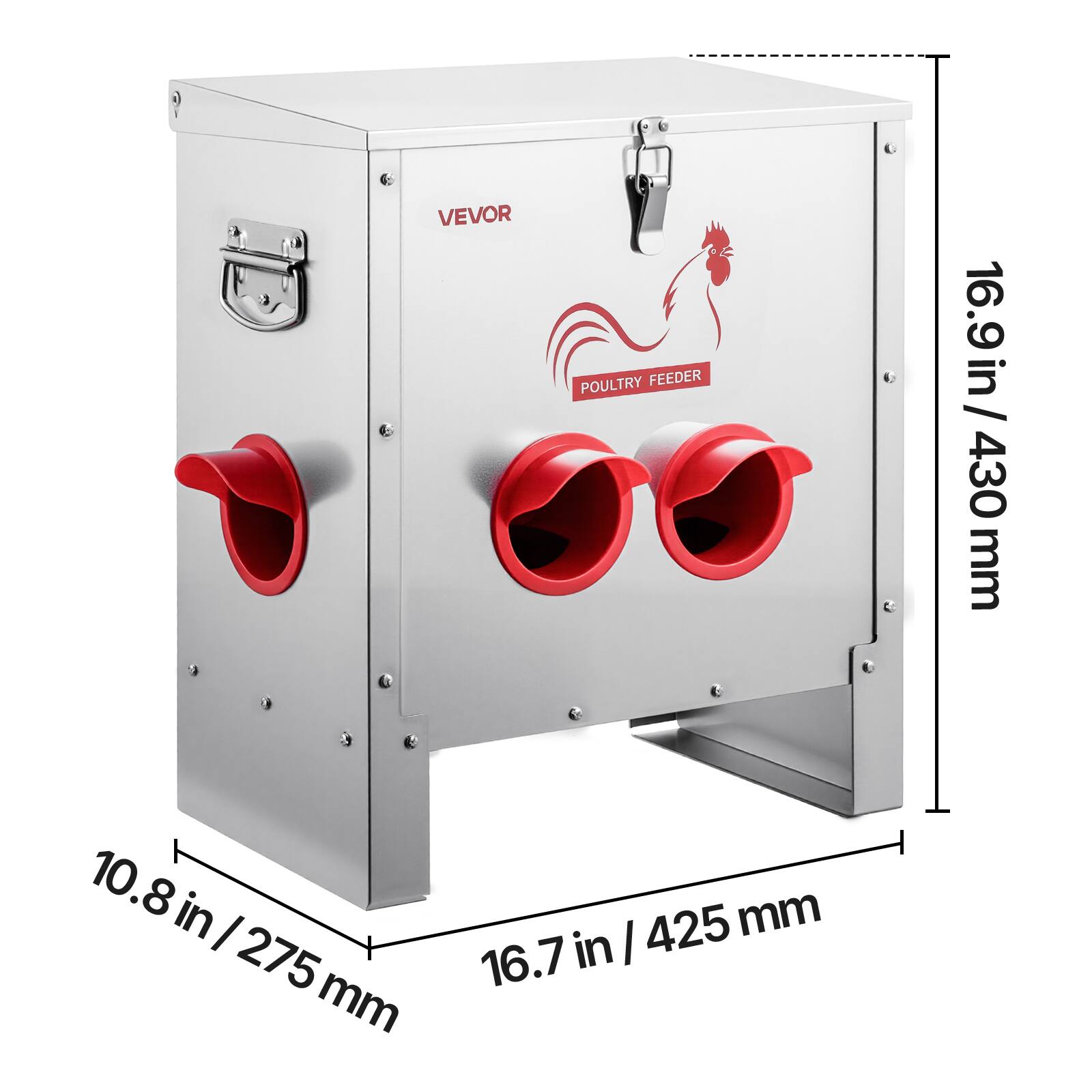 VEVOR POULTRY FEEDER  
16.9 in / 430 mm  
10.8 in / 275 mm  
16.7 in / 425 mm