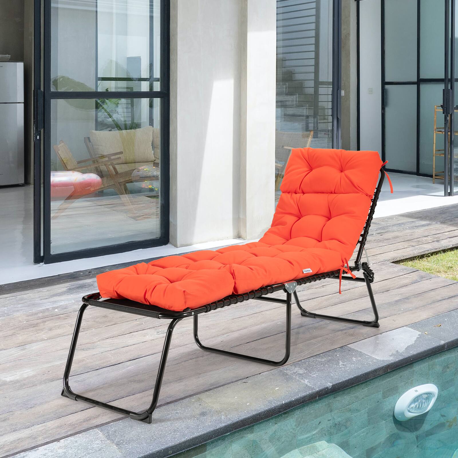Alt View 4. Gymax - Gymax Set of 4 73'' Lounge Chaise Cushion Padded Recliner Cushion Red-Orange - Orange.