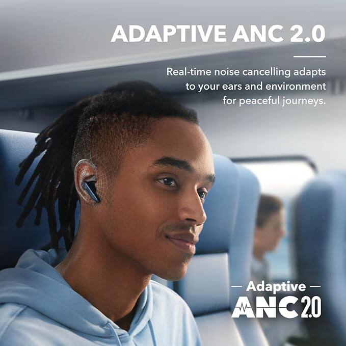 ADAPTIVE ANC 2.0  
Real-time noise cancelling adapts to your ears and environment for peaceful journeys.  
Adaptive ANC 2.0