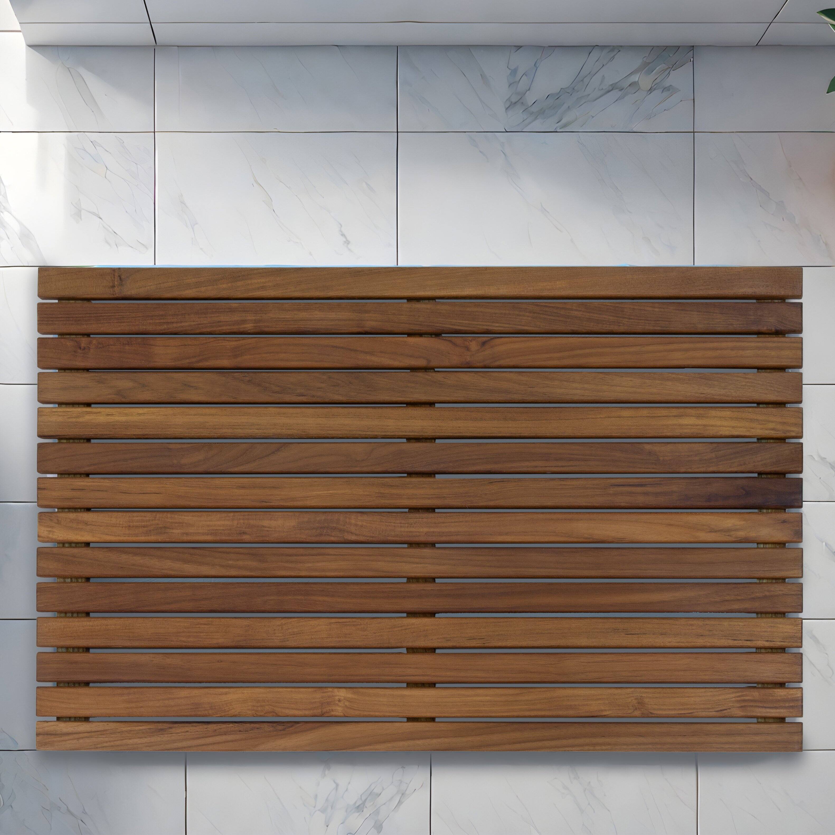 Alt View 1. Sunnydaze - Solid Teak Shower Mat - Spa-Inspired Slatted Bath Mat - Set of 2 - Brown.