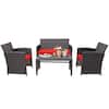 Front. Costway - Costway 4PCS Patio Rattan Furniture Set Cushioned Chair Sofa Coffee Table - Red.