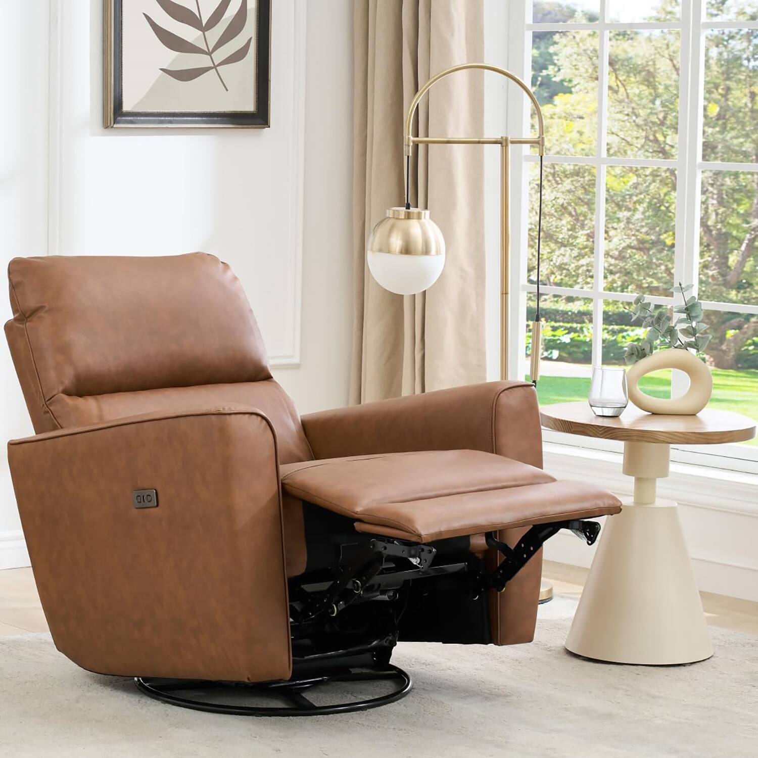 Alt View 3. Homhougo - Power Recliner Chair Swivel Rocking Glider PU Leather Upholstered Glider Recliner Nursery Chair - Brown.