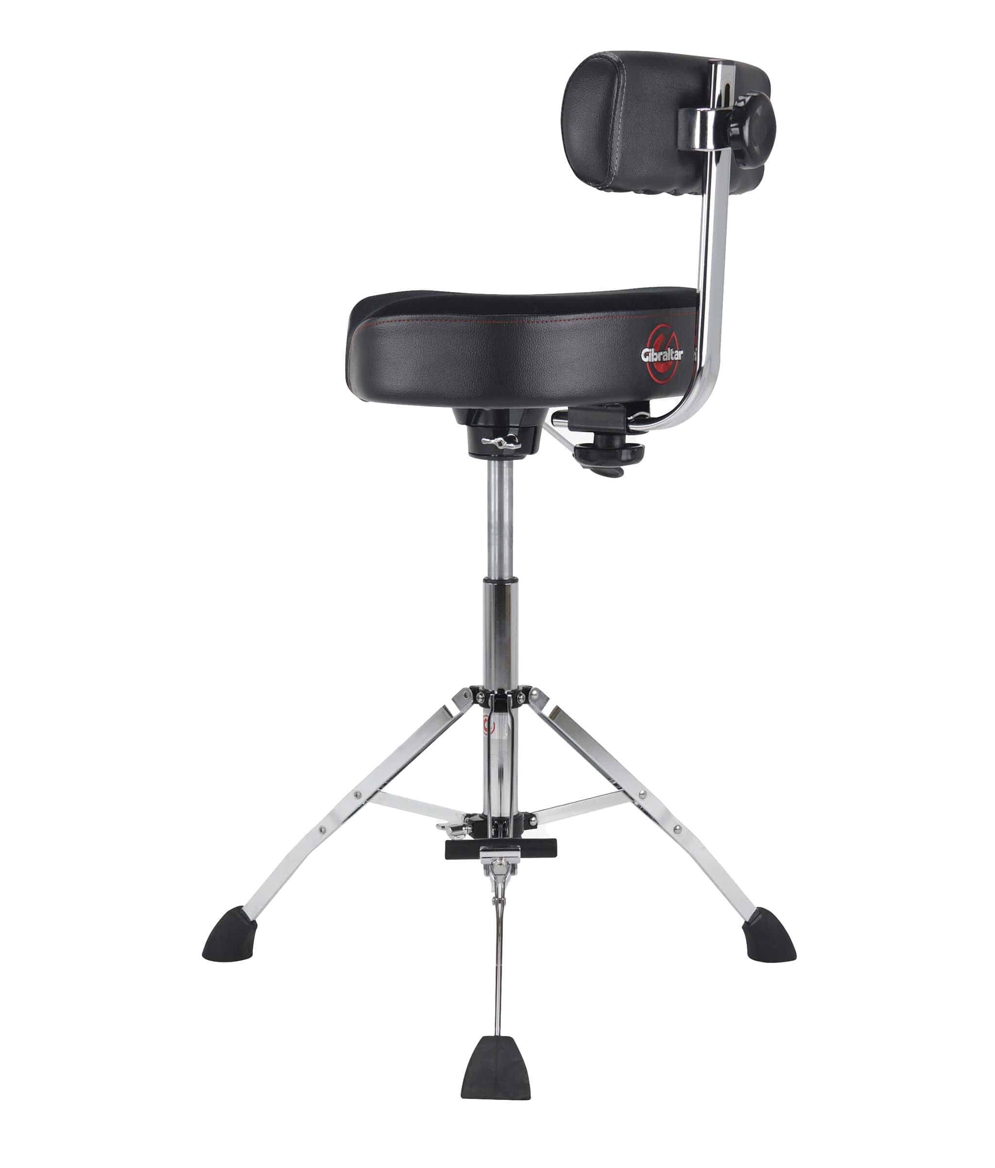 Angle. Gibraltar Hardware - Tall Hydraulic Saddle Drum Throne, with One-Touch Hydraulic Lift, 17" Cordura Cloth Seat for Comfort.