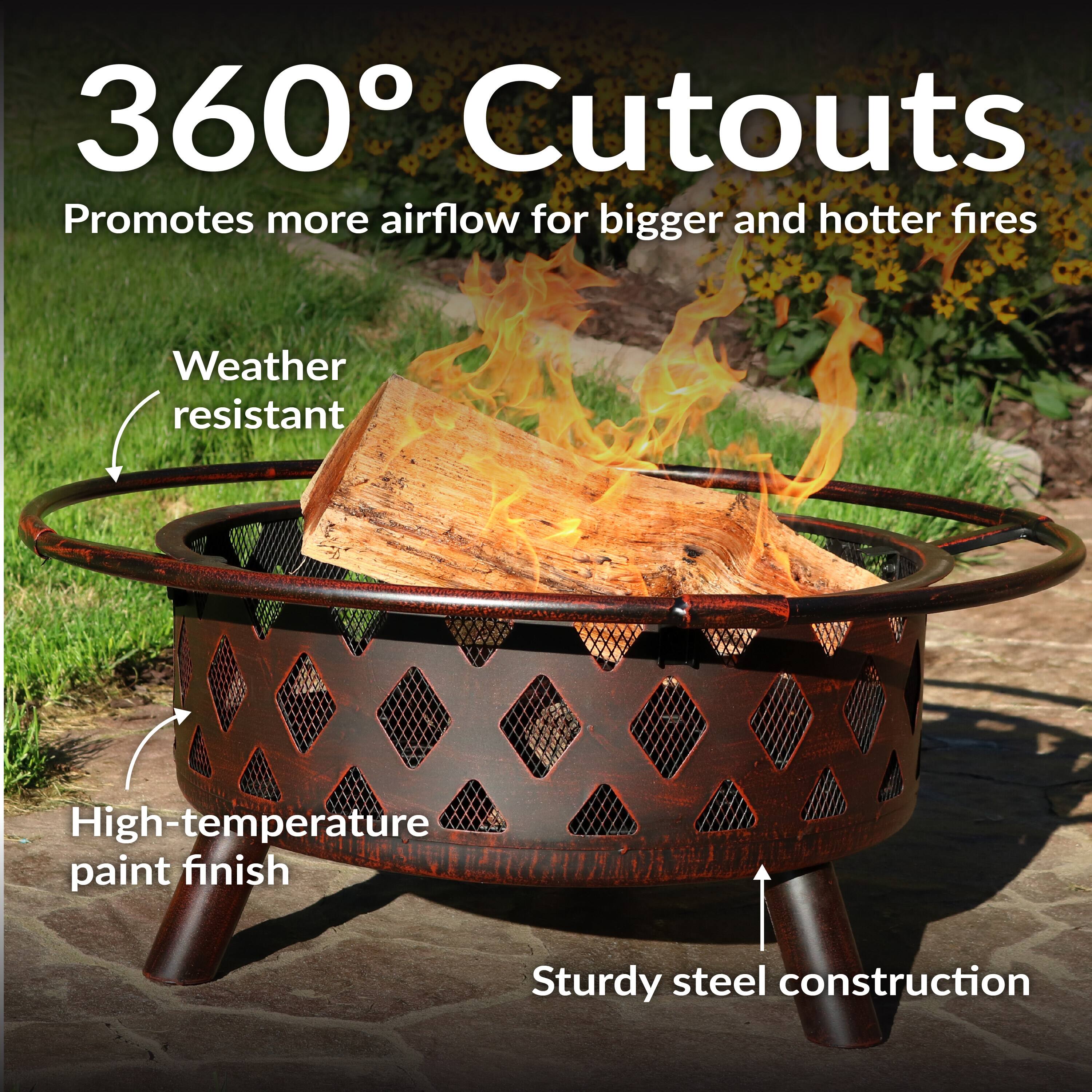 360° Cutouts  
Promotes more airflow for bigger and hotter fires  

- Weather resistant  
- High-temperature paint finish  
- Sturdy steel construction