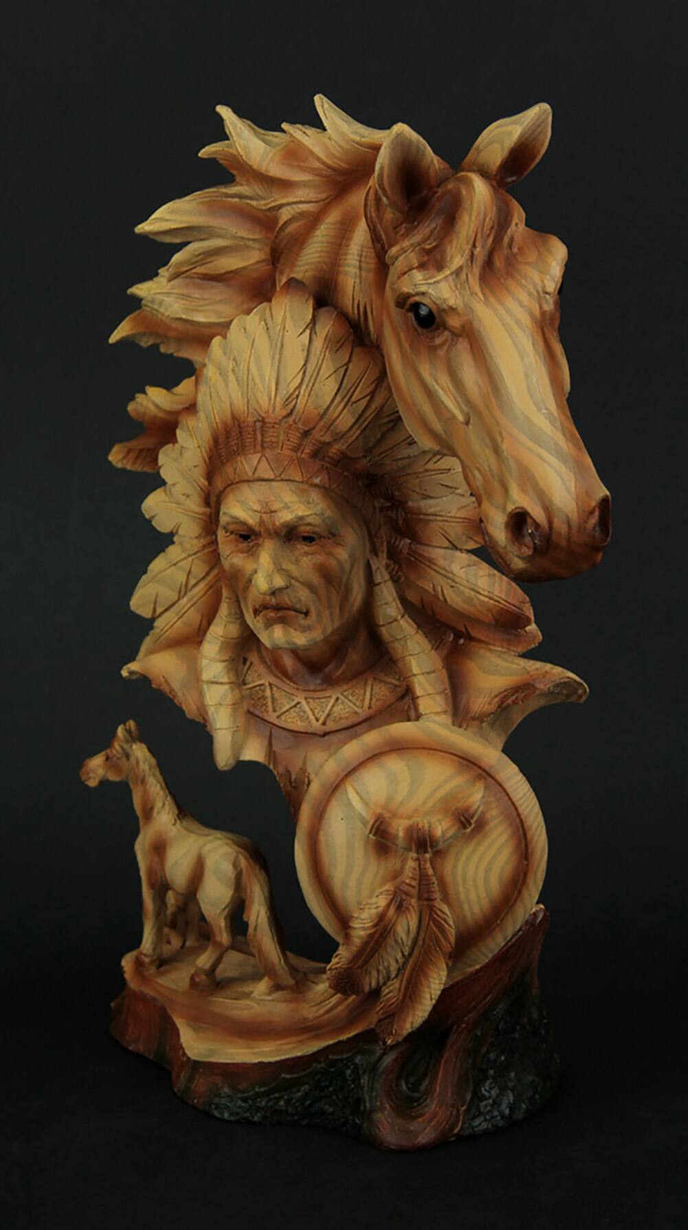 Alt View 1. Everspring Import Co. - Western Horse and Native American Chief Carved Wood Look Bust Statue - Tan.