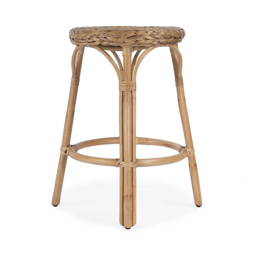 Left. Butler Specialty - Tobias Rattan Round 24" Counter Stool - Light Brown.