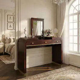Loheer - Flip Top Vanity Desk, Vanity Table with Mirror and Hidden Storage - Espresso