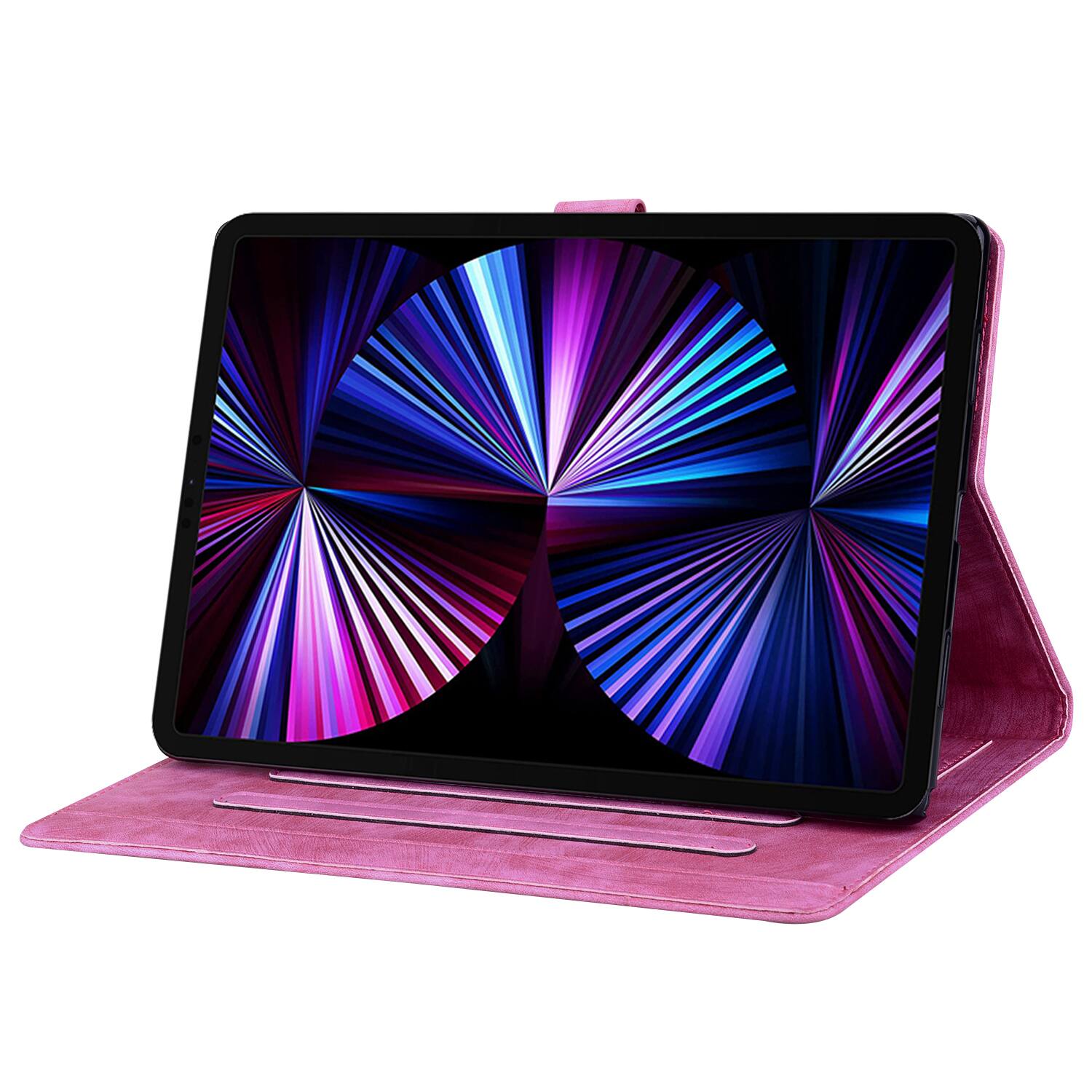 Back. Dteck - For Apple iPad (A16) 11" 2025/iPad 10th 2022 Embossed Flower Pattern Folio Case Card Slots Kickstand Cover - Rose.