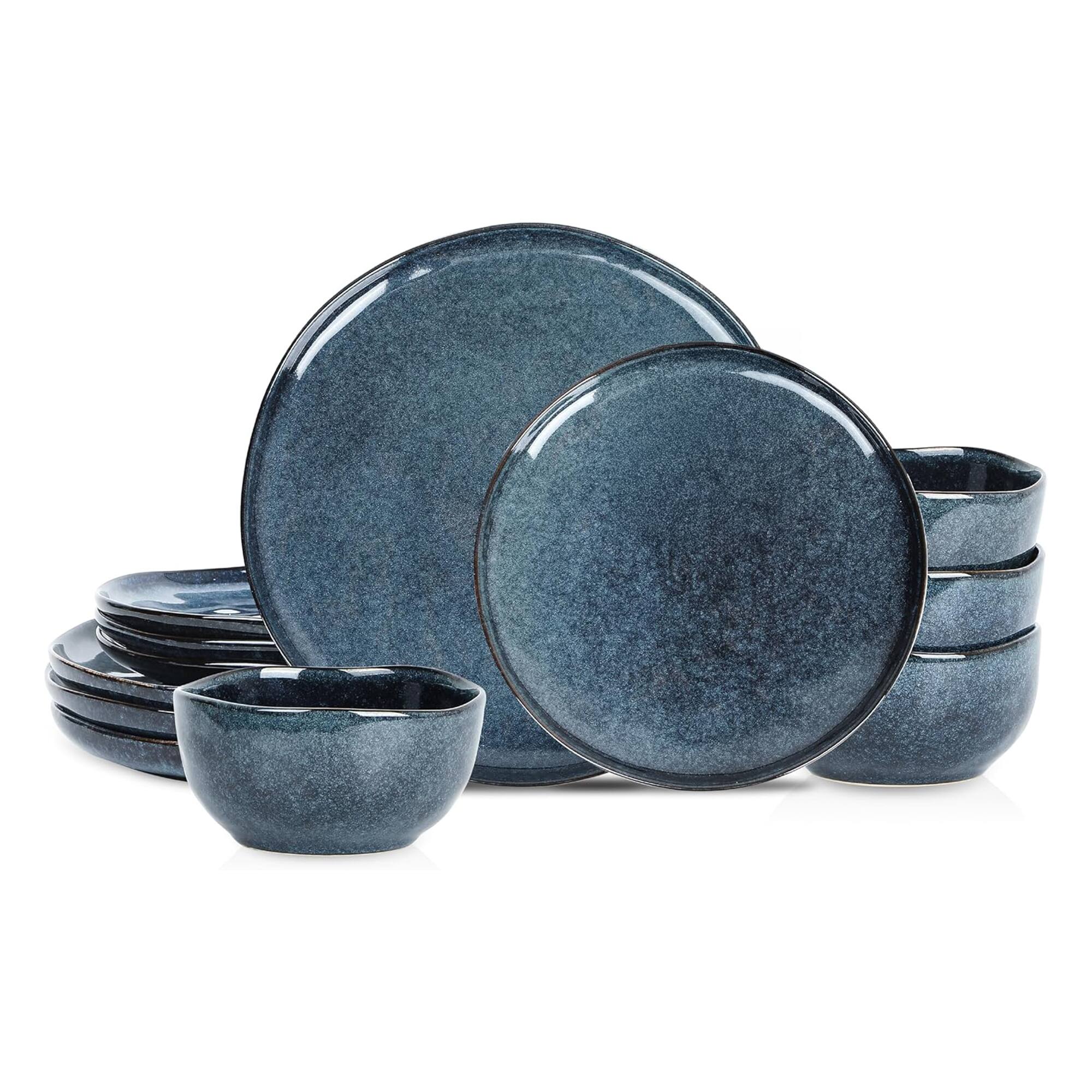 Stone Lain - Mirella Stoneware 12 Piece Dinnerware Set, Service for 4, Deep - Blue
