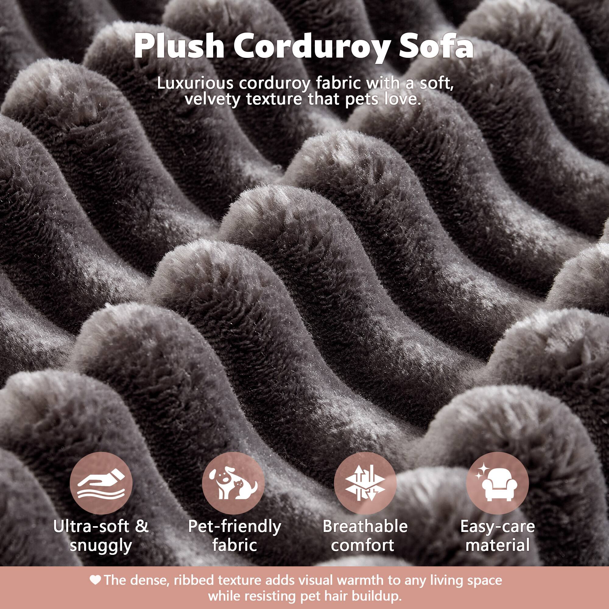 Plush Corduroy Sofa

Luxurious corduroy fabric with a soft, velvety texture that pets love.

- Ultra-soft & snuggly
- Pet-friendly fabric
- Breathable comfort
- Easy-care material

The dense, ribbed texture adds visual warmth to any living space while resisting pet hair buildup.