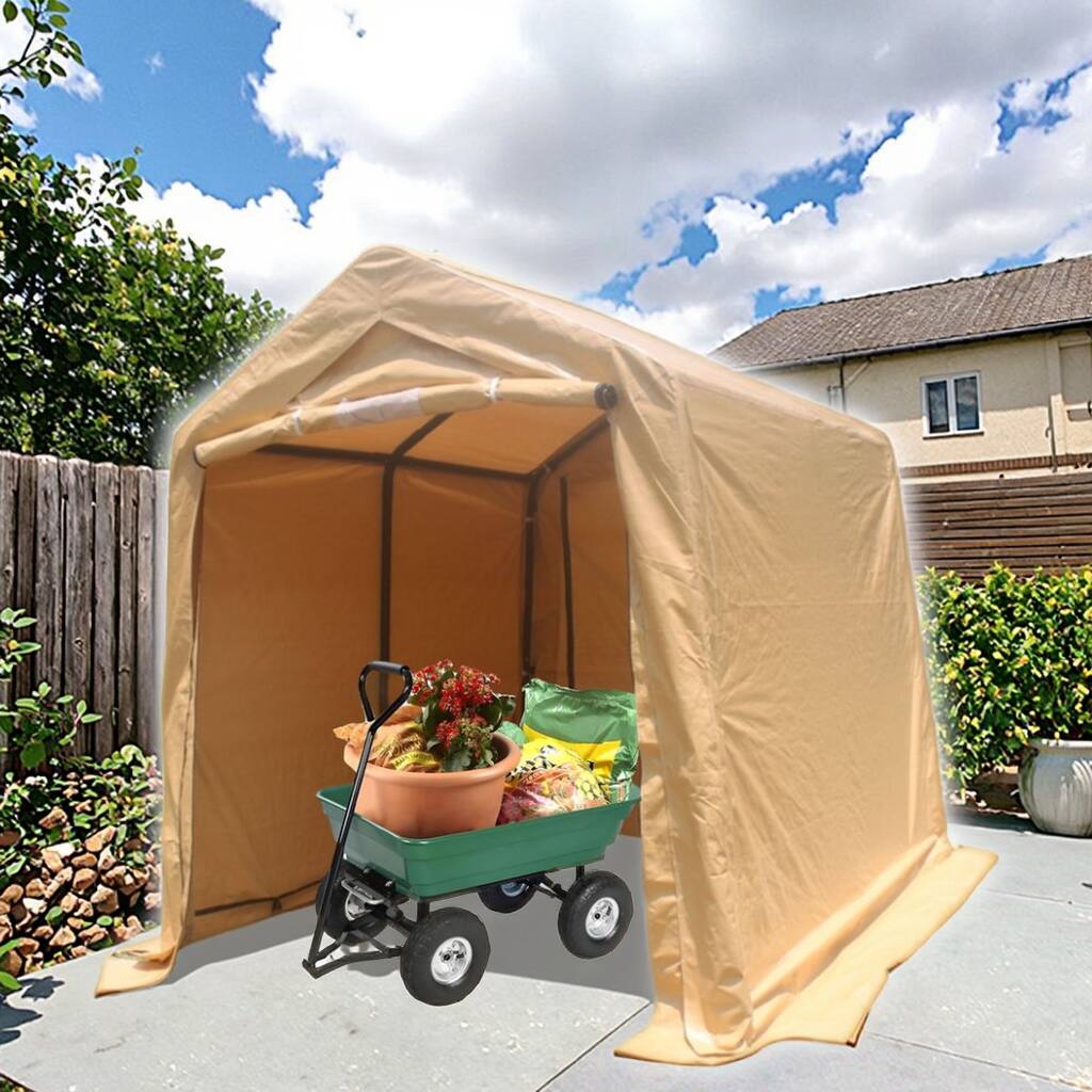Back. APRILSOUL - Outdoor Portable Gazebo Shed 2 Roll up Zipper Doors Vents Carport Motorcycle Waterproof UV Resistant - brown.