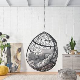 Mondawe - Swing Chair with Water-Resistant Cushions and 8FT Chain - Grey+Black