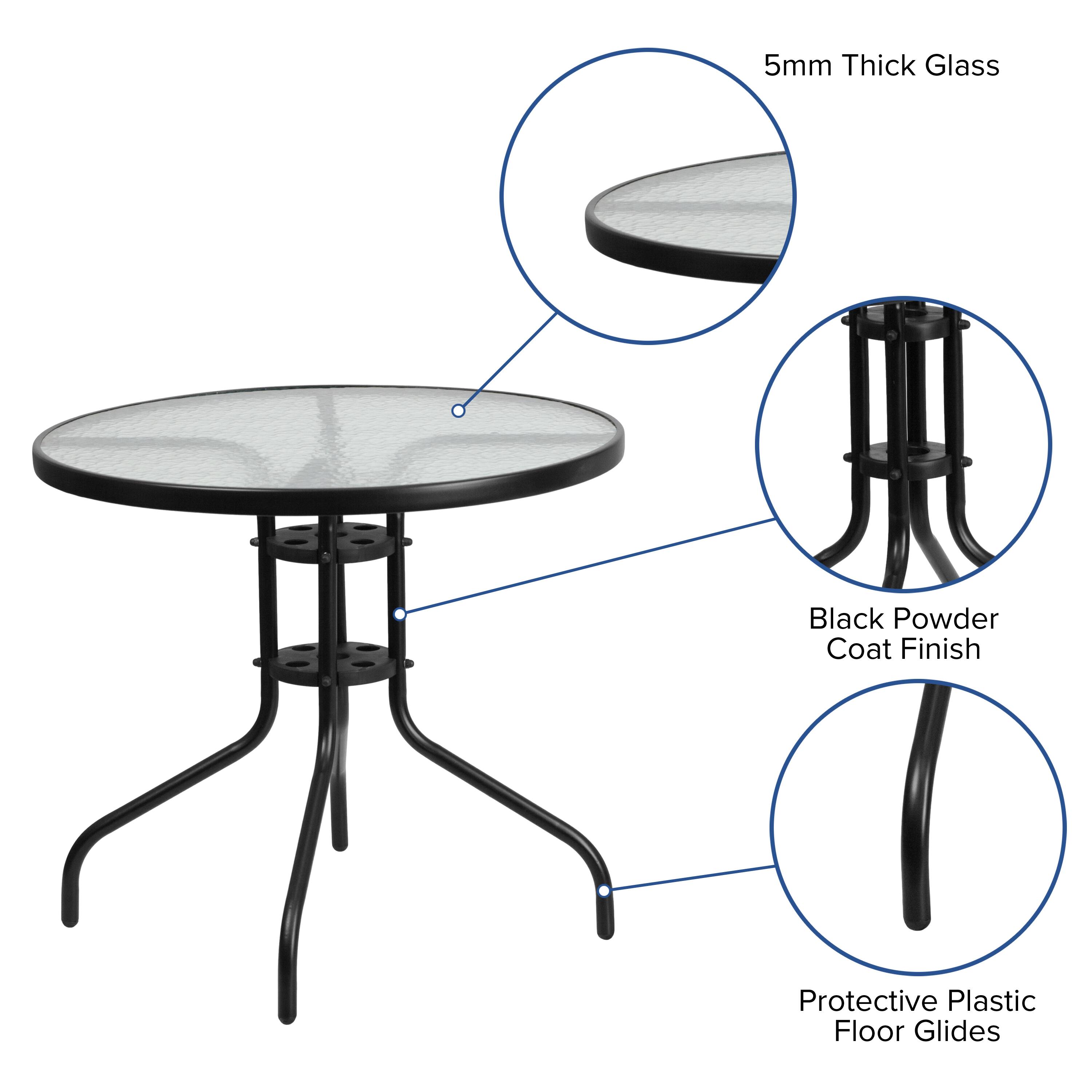 5mm Thick Glass  
Black Powder Coat Finish  
Protective Plastic Floor Glides
