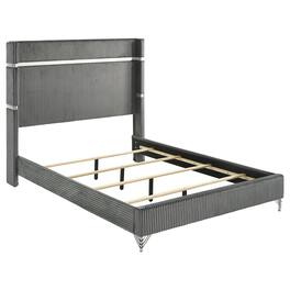 Manhattan Lane - Jenny Queen Size Bed, Wingback Fluted Upholstered Headboard - Gray, Chrome