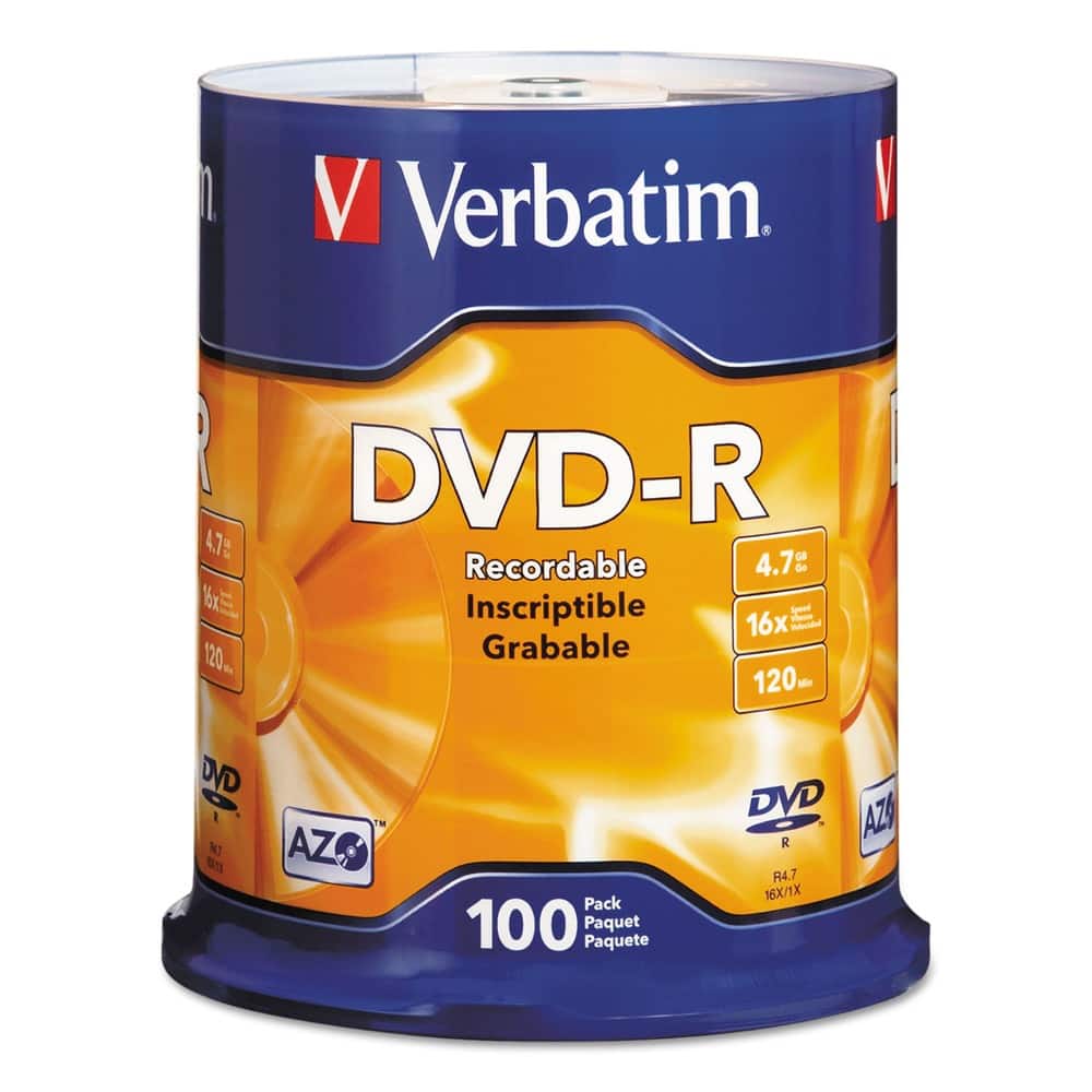 Verbatim - 95102 4.7 GB 16X DVD-R Discs Spindle - (100/Pack) - Silver