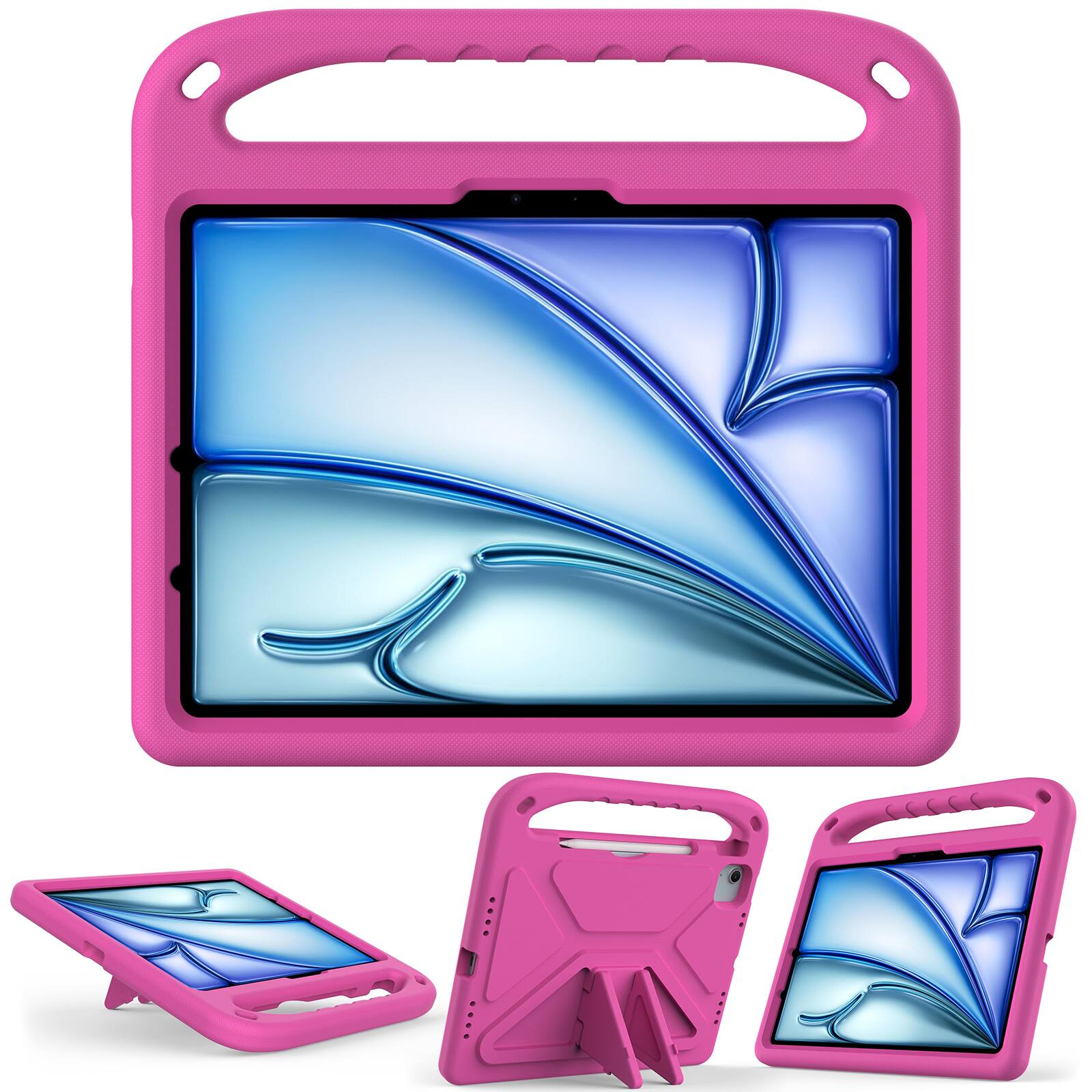 Left. UUCOVER - Lightweight EVA Case for iPad Air 11-inch M4 M3 M2 (2026/2025/2024) Shockproof Handle Kickstand Anti-Slip Cover - Rose.