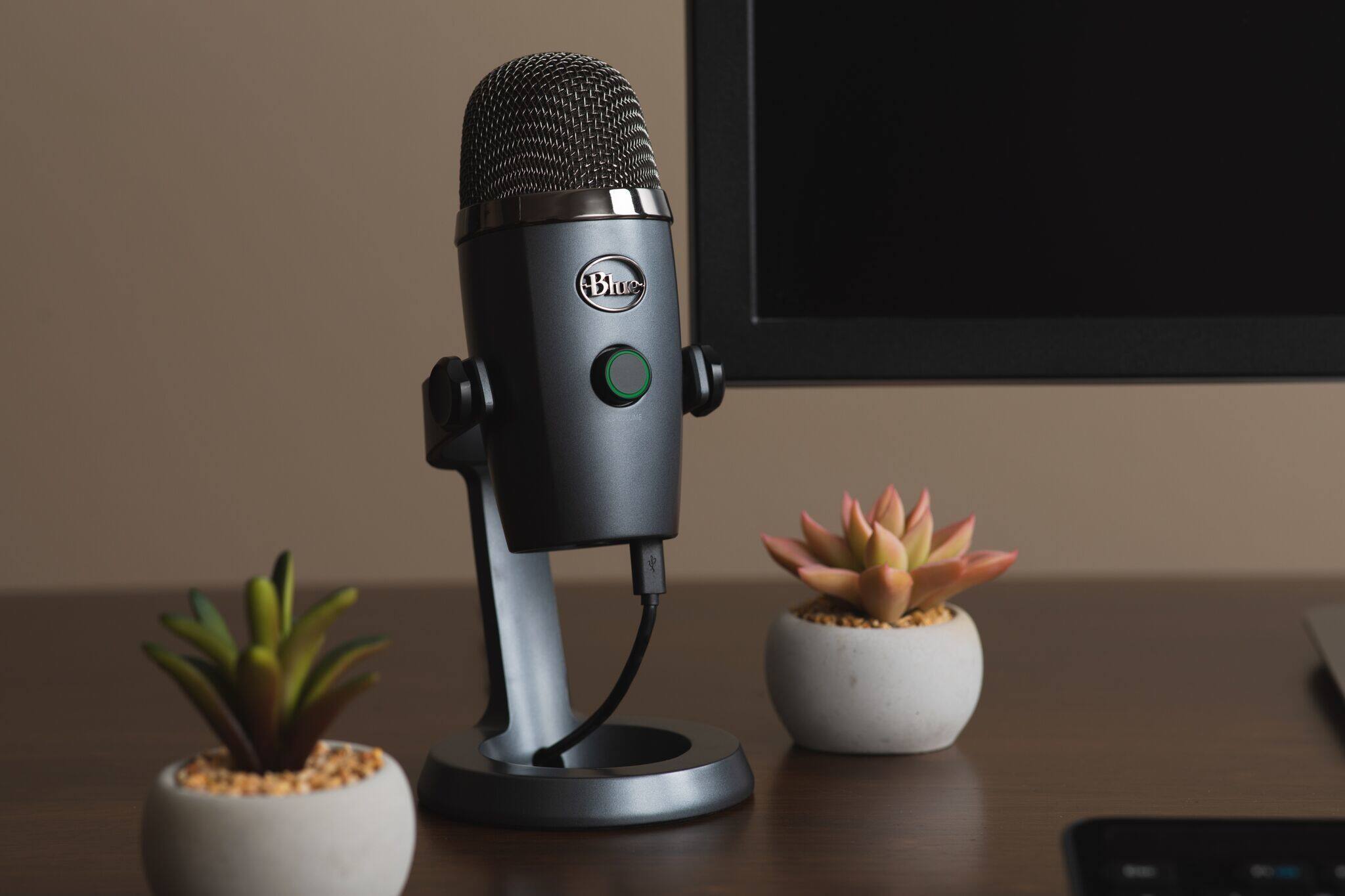 Left. Blue Microphones - Blue Yeti Nano USB Microphone (Shadow Gray) with Headphones and Filter Bundle.