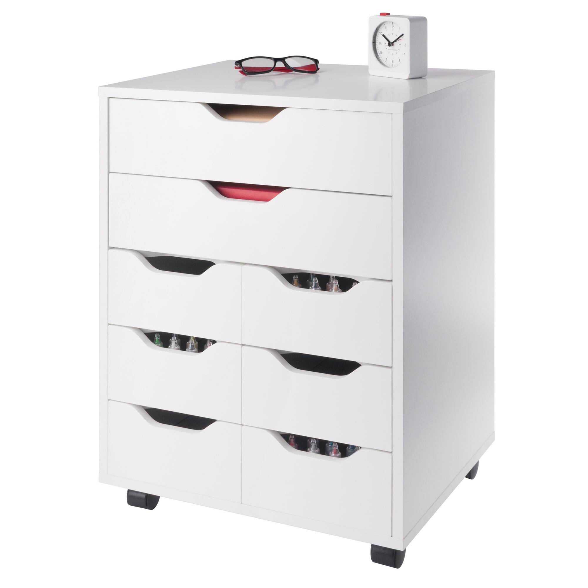 Alt View 6. Winsome Wood - Norfolk 6 Bins, 2 Drawer Mobile Cabinet - White.