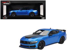 2024 Ford Mustang Dark Horse Grabber Hood Stripes 1/18 Model Car by Top Speed - Blue Metallic with Black