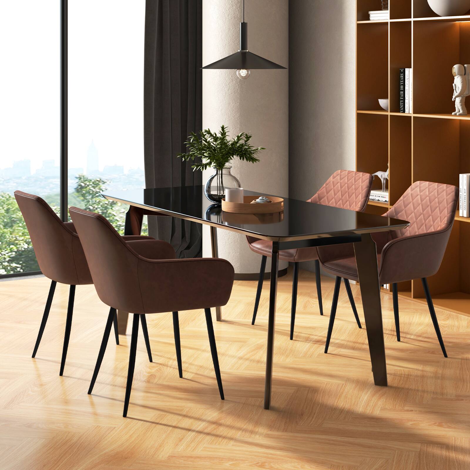Alt View 1. Gymax - Gymax Leisure Dining Chair Set of 4 Upholstered Accent Chairs w/ Curved Backrest Brown - Brown.
