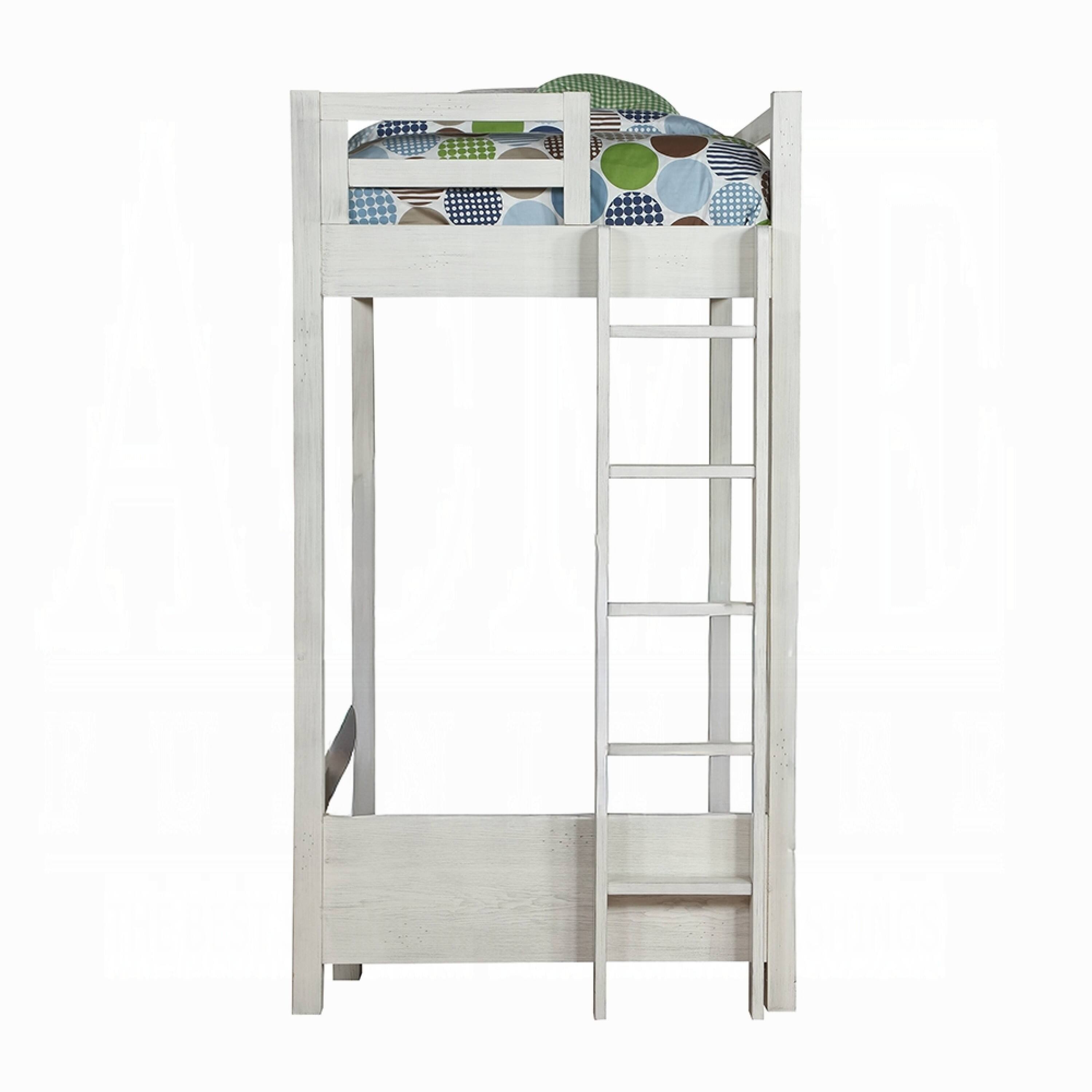 Alt View 2. Manhattan Lane - Transitional Style Twin Loft Bed, Fixed Ladder - Weathered White.