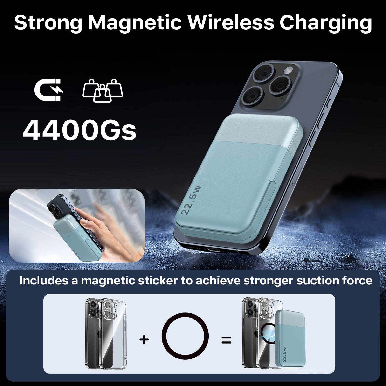 Strong Magnetic Wireless Charging  
4400Gs  
22.5w  
Includes a magnetic sticker to achieve stronger suction force  
+ = 22.8w