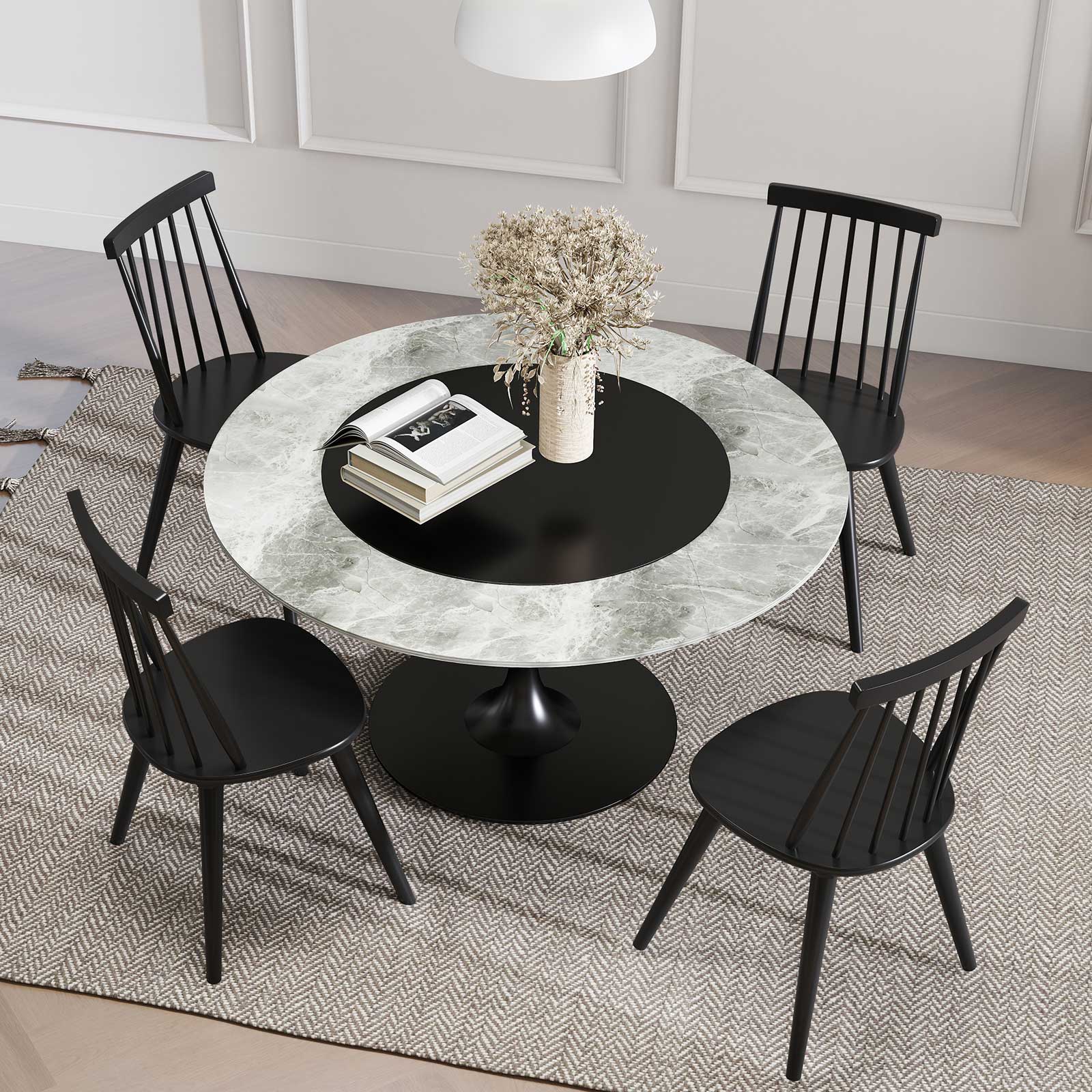 Alt View 4. Gymax - Gymax Windsor Dining Chairs Set of 4 w/Rubber Wood Frame High Spindle Back for Home - Black.