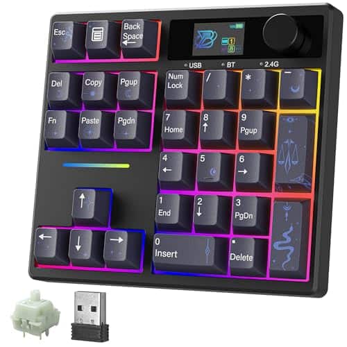 Comfort Essence - Td31pro Mechanical Number Pad Bluetooth5.0type-c Wireless Numeric Keypad Rgb Hotswap Numpad With Screen&knob - Black-Star Moon