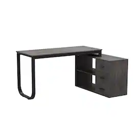 FUFU&GAGA - L - Shaped Office Desk with Storage - Modern Workstation for Home & Office - Gray