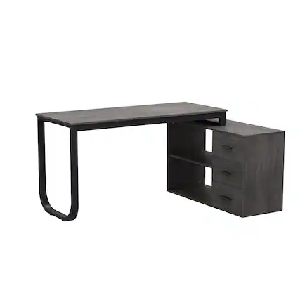 Front. FUFU&GAGA - FUFU&GAGA L - Shaped Office Desk with Storage - Modern Workstation for Home & Office - Gray.