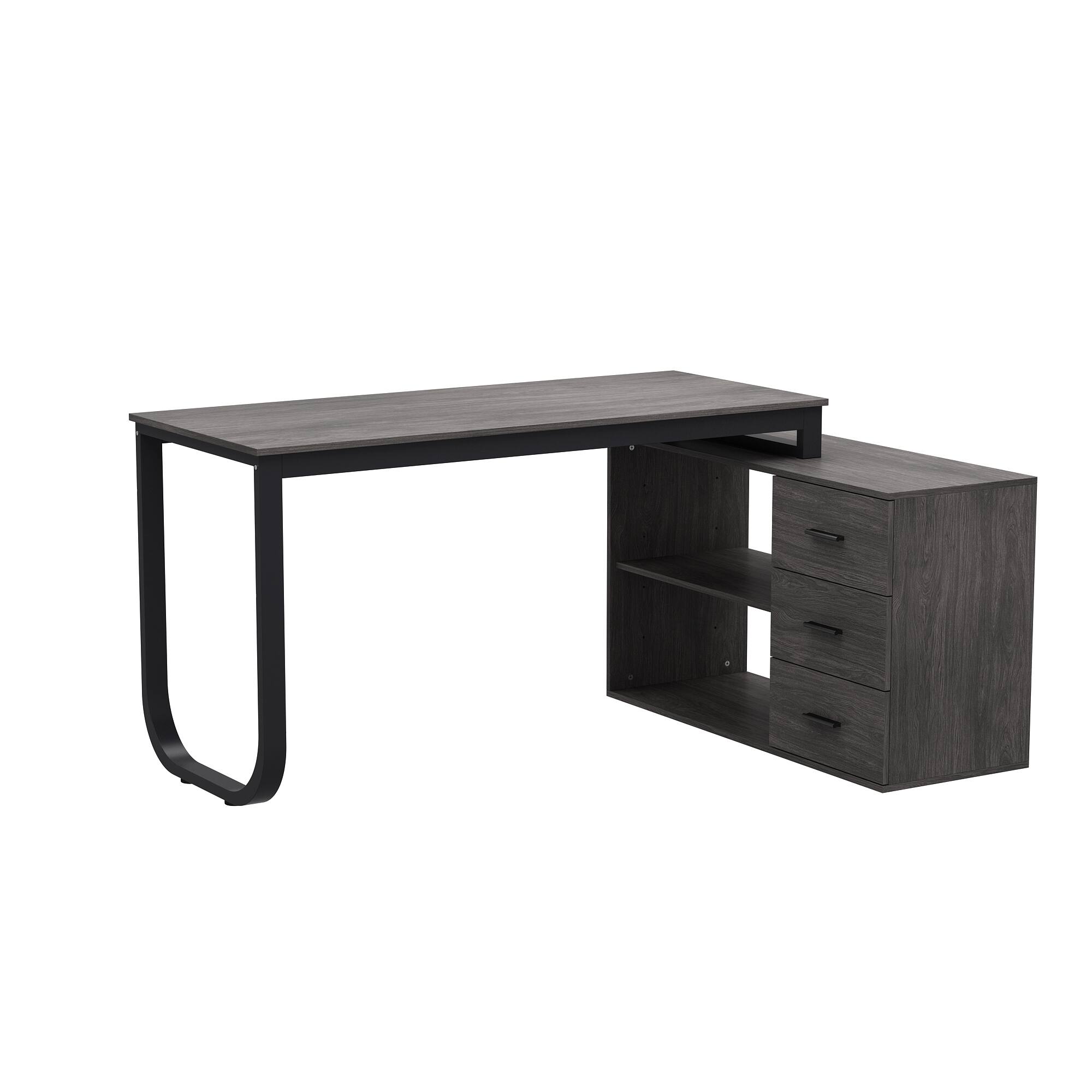 Front. FUFU&GAGA - FUFU&GAGA L - Shaped Office Desk with Storage - Modern Workstation for Home & Office - Gray.