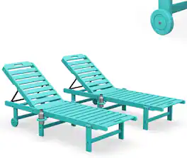 SERWALL - Outdoor Armless Chaise Lounge Chairs Set of 2 with Cupholder and Wheels - Aruba